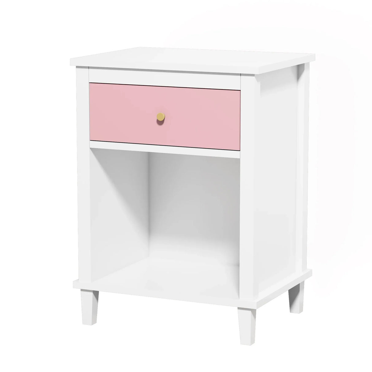 Pink MDF Wooden Nightstand With Drawer And Shelf - Omega Lifestyles