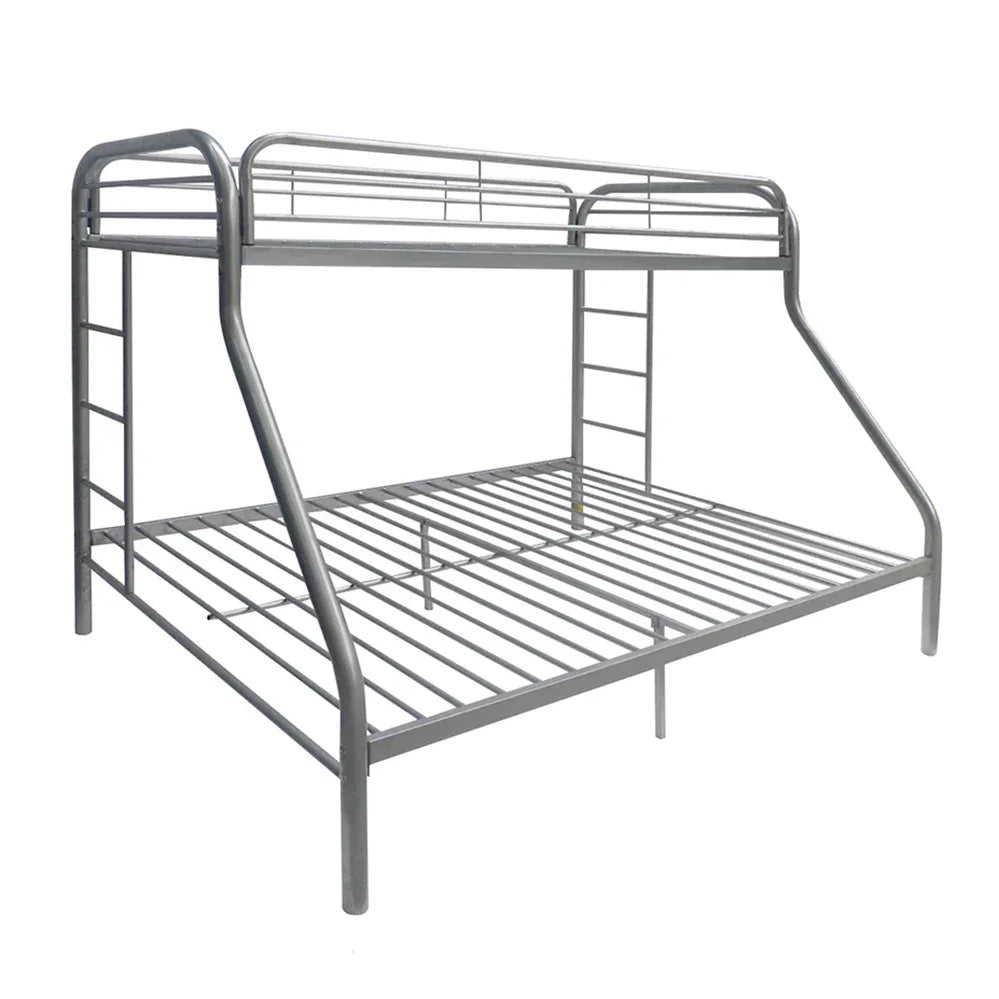 Twin Full Silver Metal Tube Bunk Bed With Guardrails - Omega Lifestyles