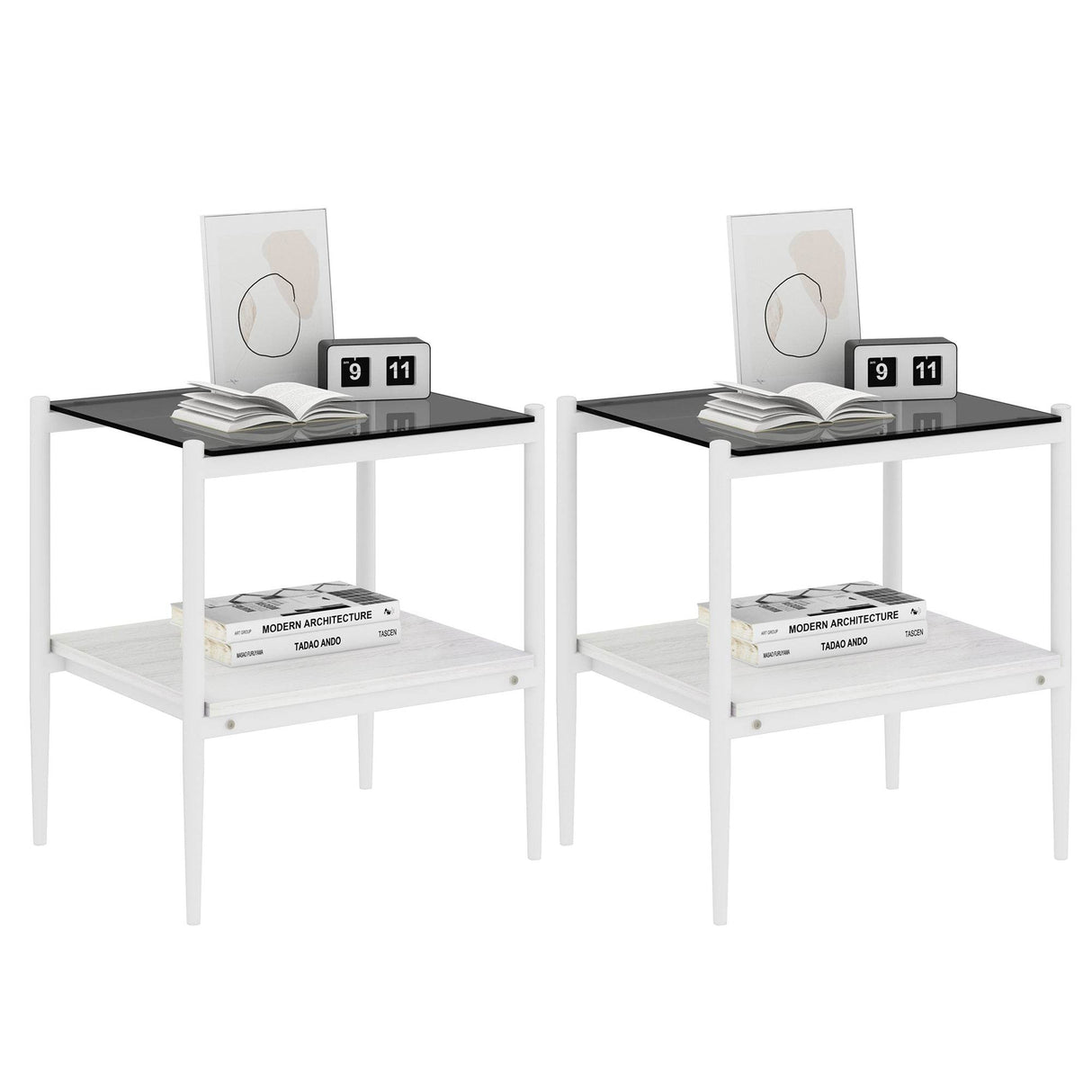 Set Of 3 Modern Tempered Glass Coffee End Tables - Sleep Galleria