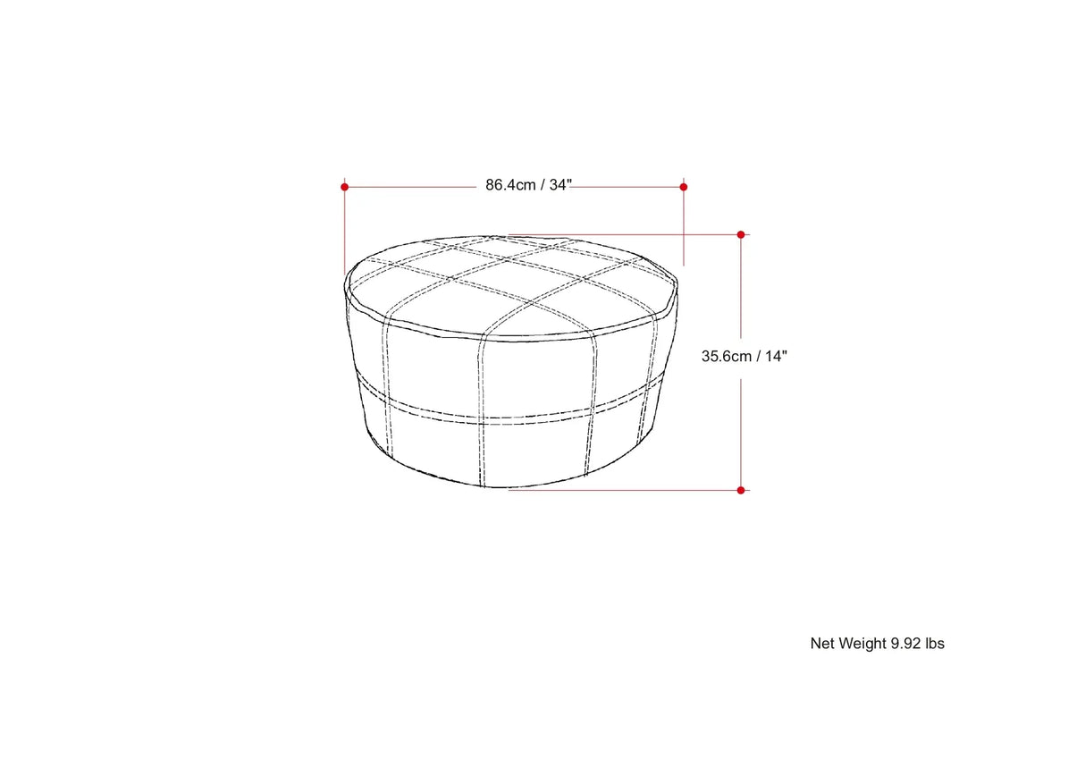 Distressed Brown Genuine Buffalo Leather Round Pouf - Omega Lifestyles