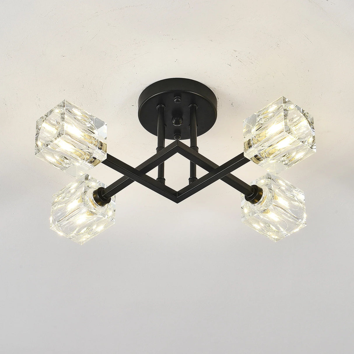 Modern Crystal Flush Mount Ceiling Light Matte Black - Omega Lifestyles