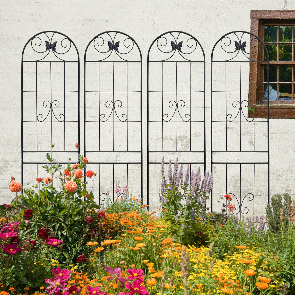 Set Of 4 Rustproof Metal Garden Trellis For Climbing Plants