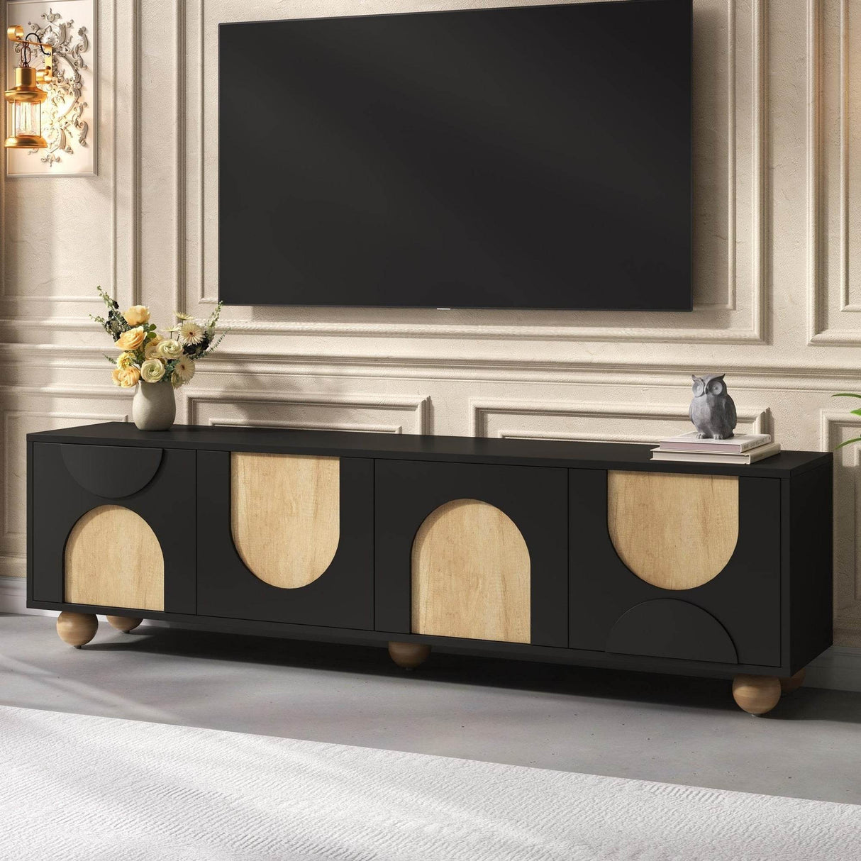 Farmhouse Black MDF Wood Grain TV Stand - Sleep Galleria
