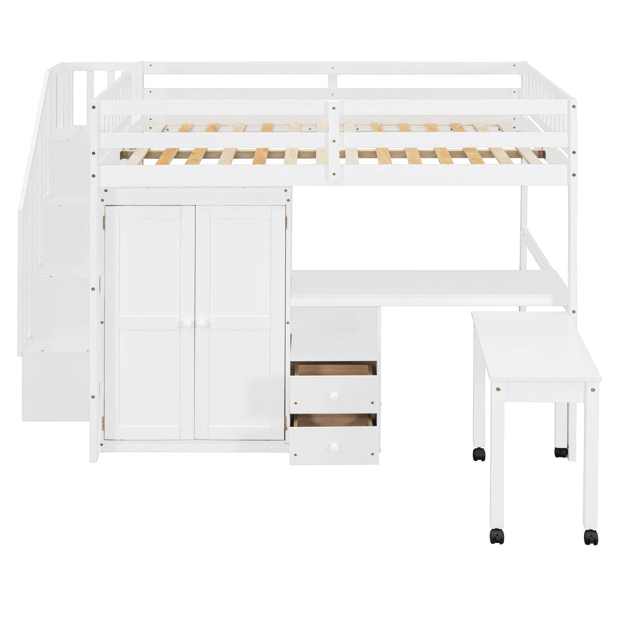 Full Full Size Loft Bed With Stairs Desk And Storage - Omega Lifestyles
