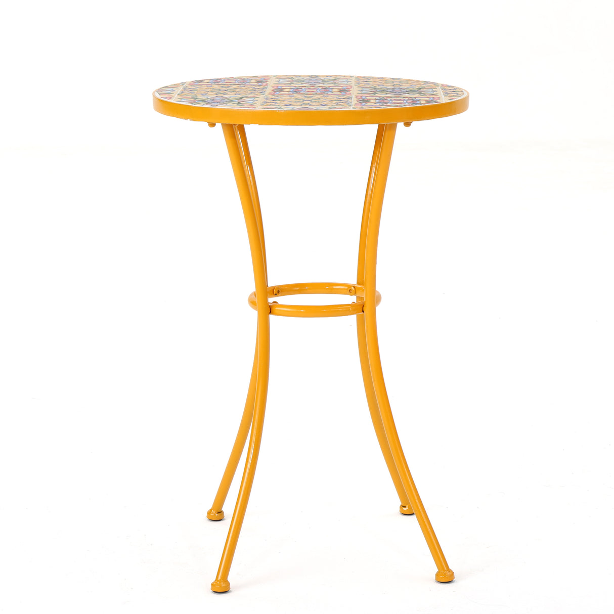 Outdoor Ceramic Tile Iron Yellow Side Table