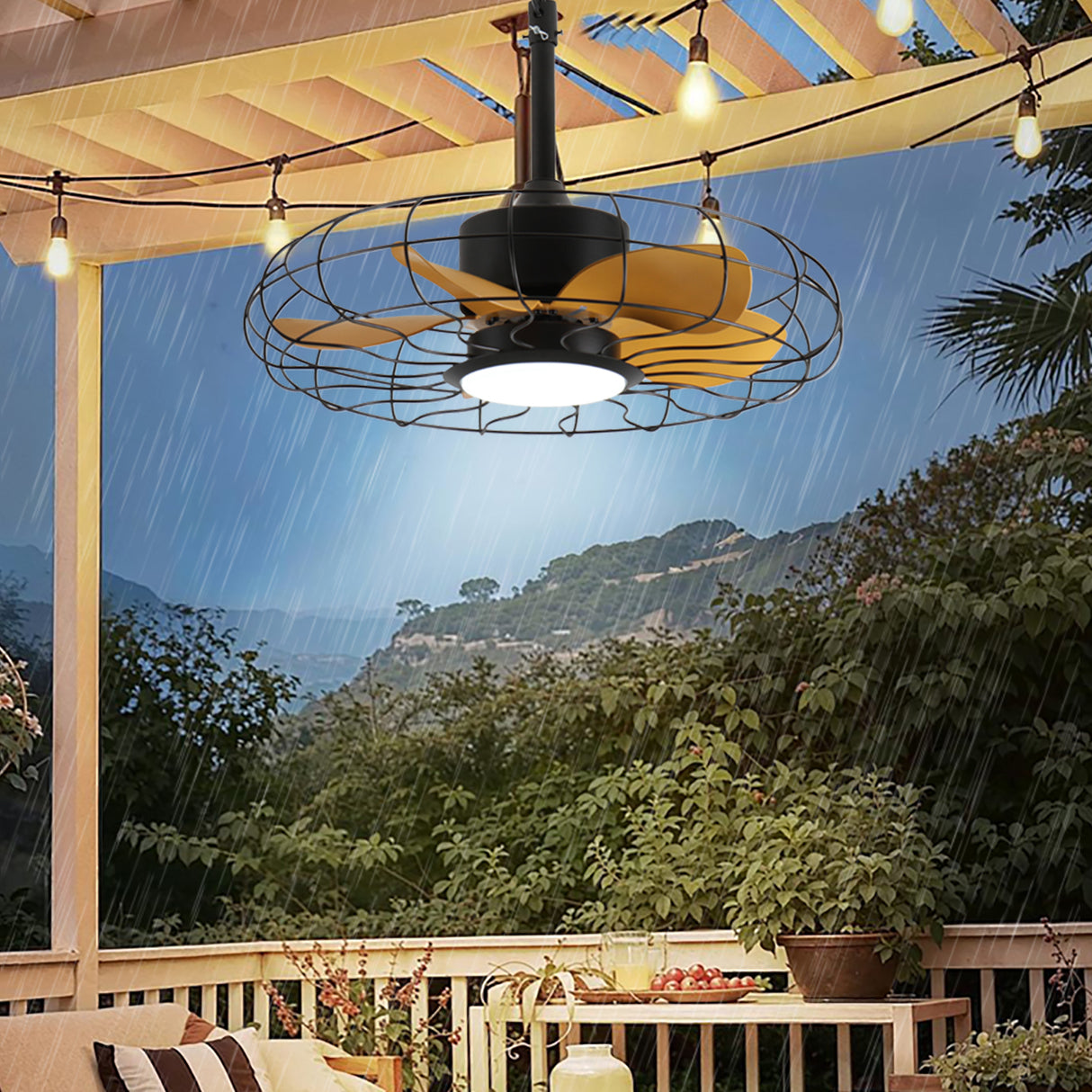 Outdoor Waterproof 23-Inch Black ABS Ceiling Fan