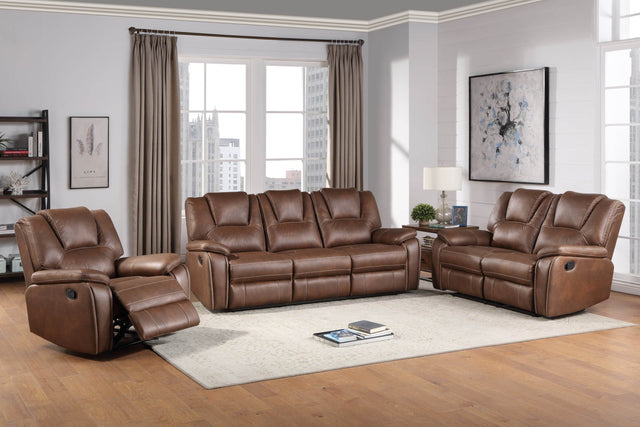 Manual Reclining Faux Leather 3-Seat Sofa Chestnut Brown - Omega Lifestyles