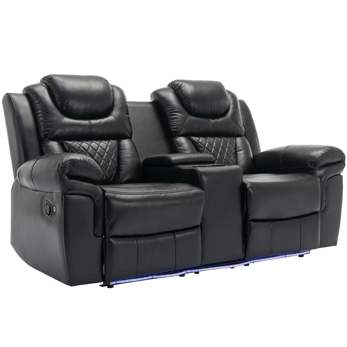 Manual Recliner Chair Faux Leather With Storage Cup Holders LED - Omega Lifestyles
