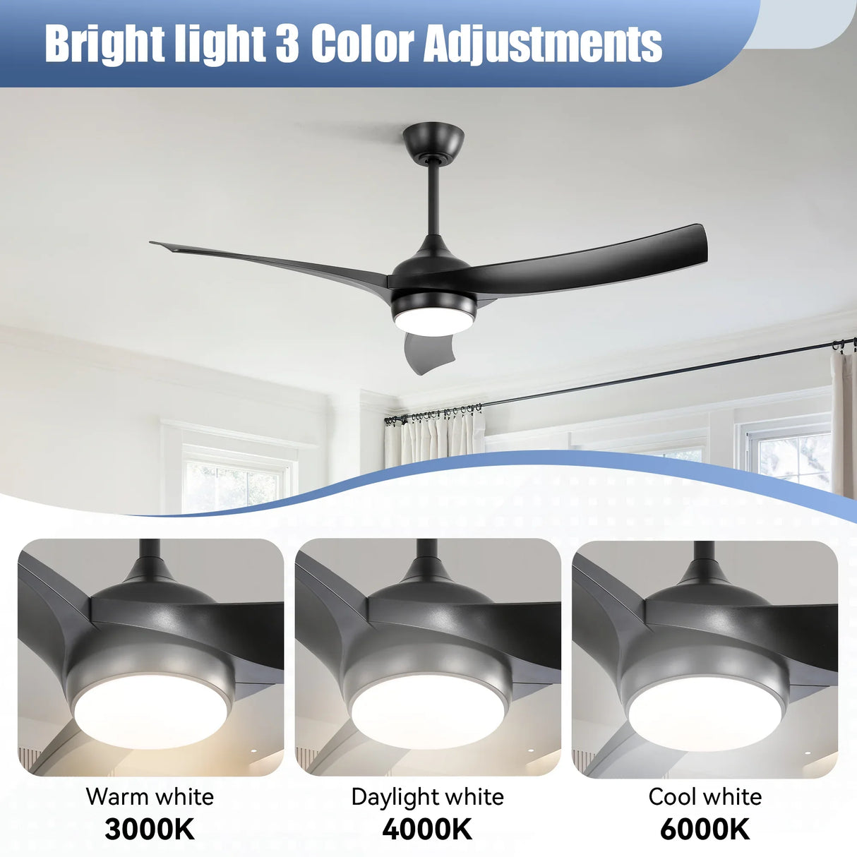 52-Inch Remote Controlled Energy-Efficient Black Ceiling Fan With Light - Omega Lifestyles