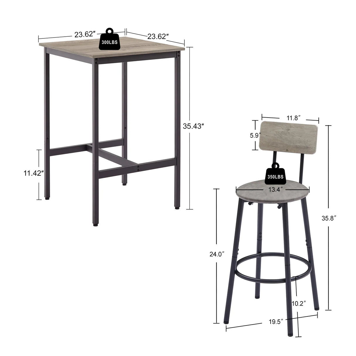 Rustic Grey Particleboard Bar Table Set With 2 Stools - Omega Lifestyles