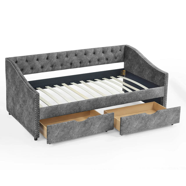 Twin Upholstered Tufted Daybed With Storage Drawers - Omega Lifestyles