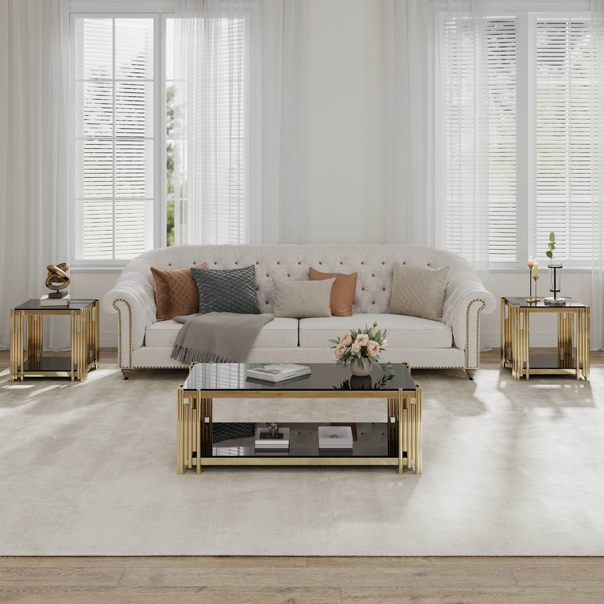 Golden Stainless Steel Rectangular Double-Layer Coffee Table - Sleep Galleria