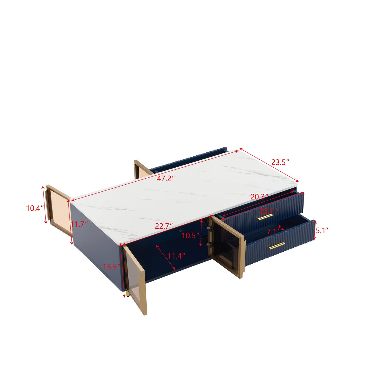 Modern Navy Blue MDF Coffee Table With Drawers Lighting - Sleep Galleria