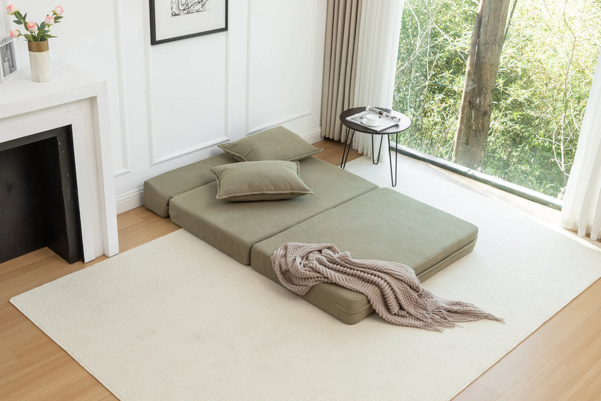 Foldable Corduroy 2-Seat Sofa Bed With Mattress - Omega Lifestyles