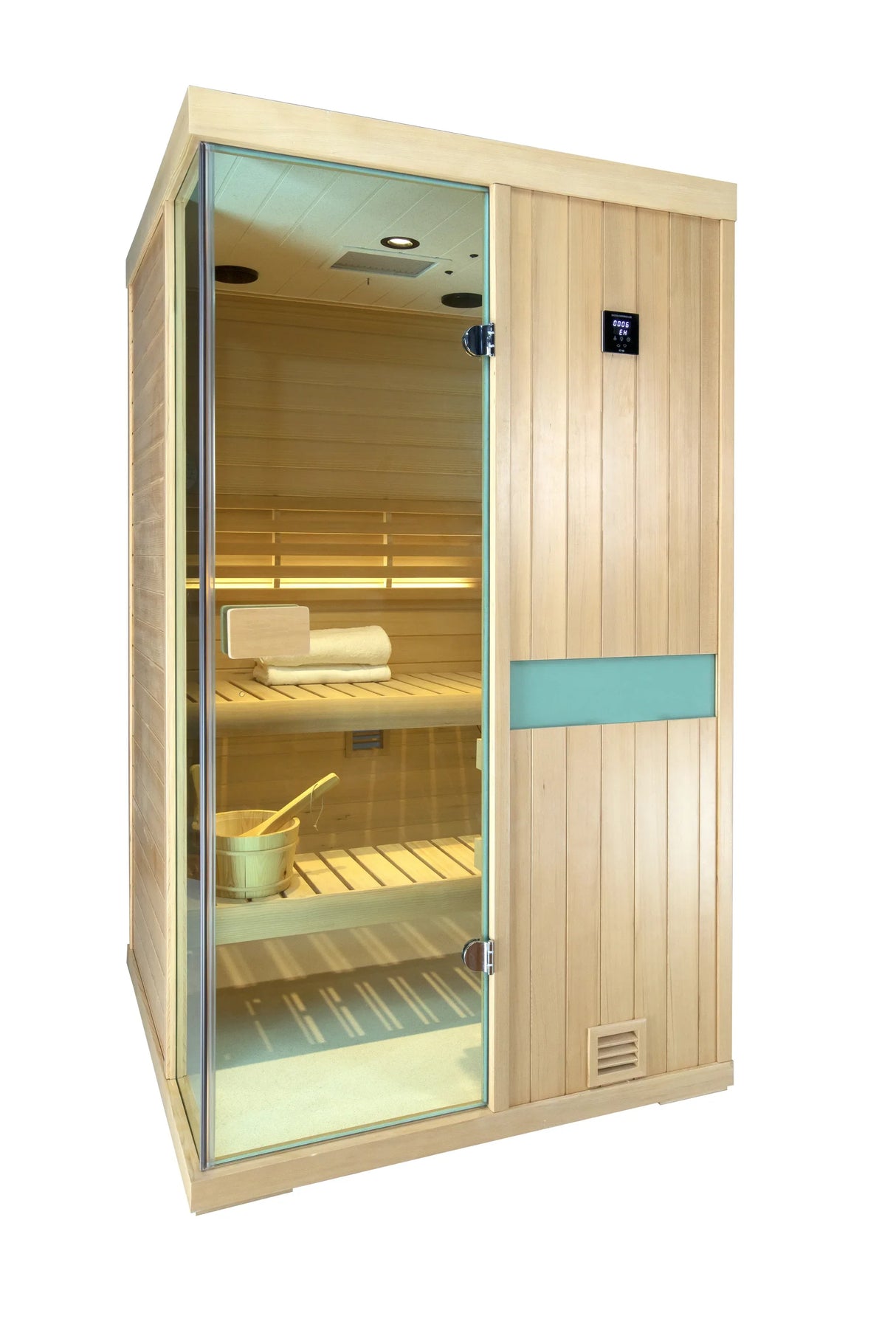 Two-Person Canadian Hemlock Wooden Indoor Steam Sauna Room - Omega Lifestyles