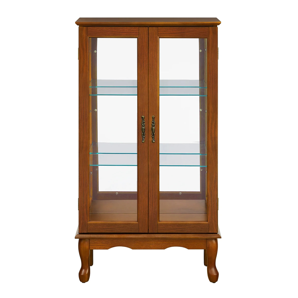 Lighted Oak Curio Cabinet With Adjustable Tempered Glass Shelves - Omega Lifestyles