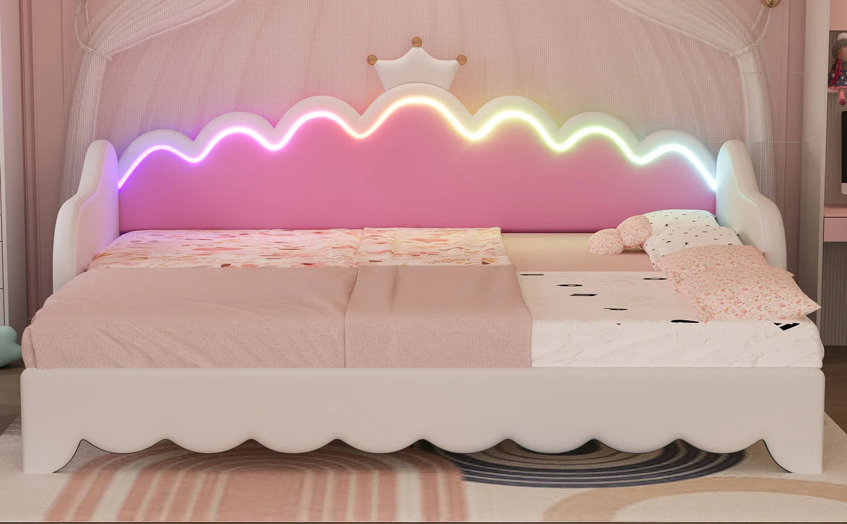 Twin Extending Upholstered Princess Daybed With LED Lights - Omega Lifestyles