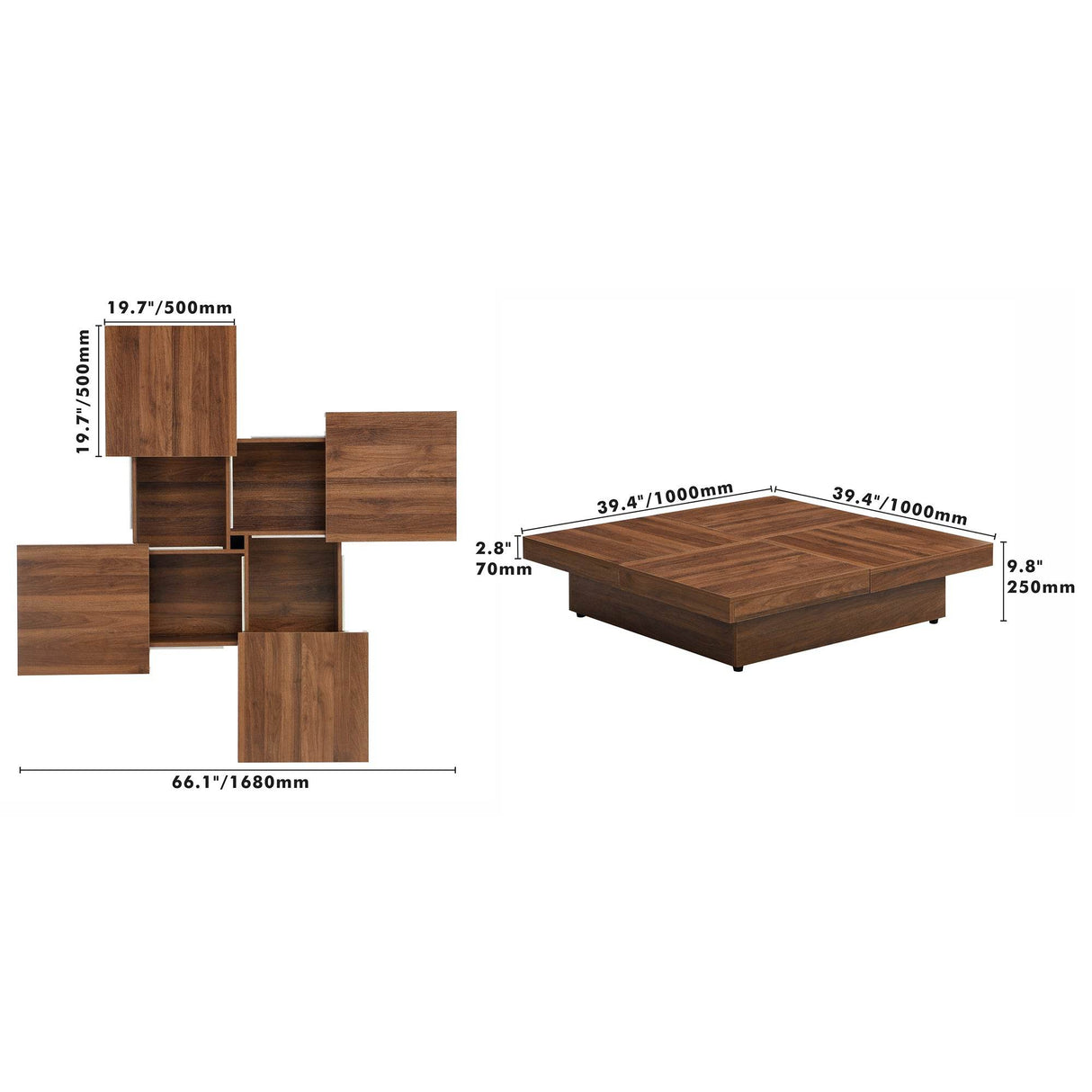 Square Walnut Veneer Coffee Table With Sliding Storage - Sleep Galleria