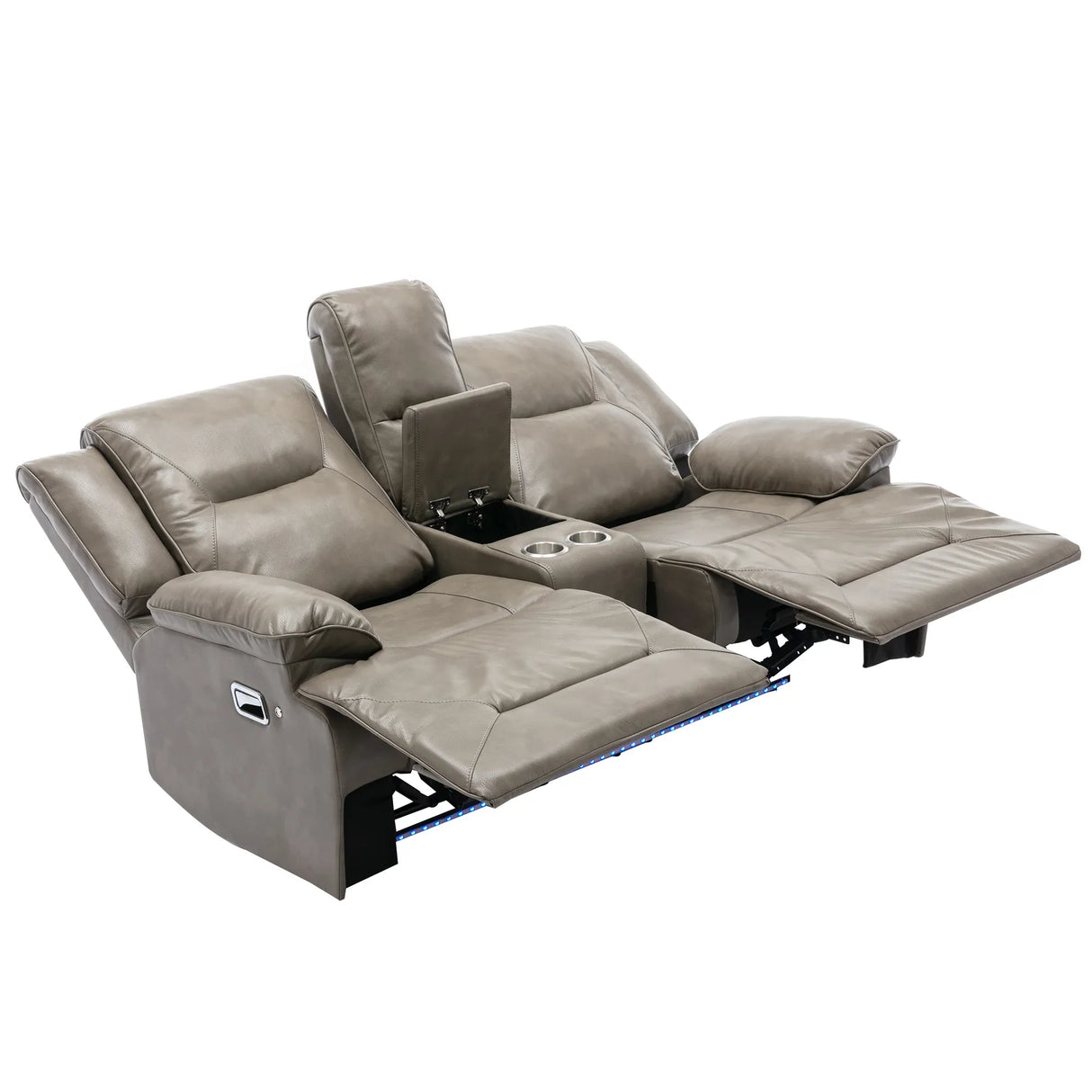 Grey Leather Gel Manual Recliner Chair With LED Lights - Omega Lifestyles