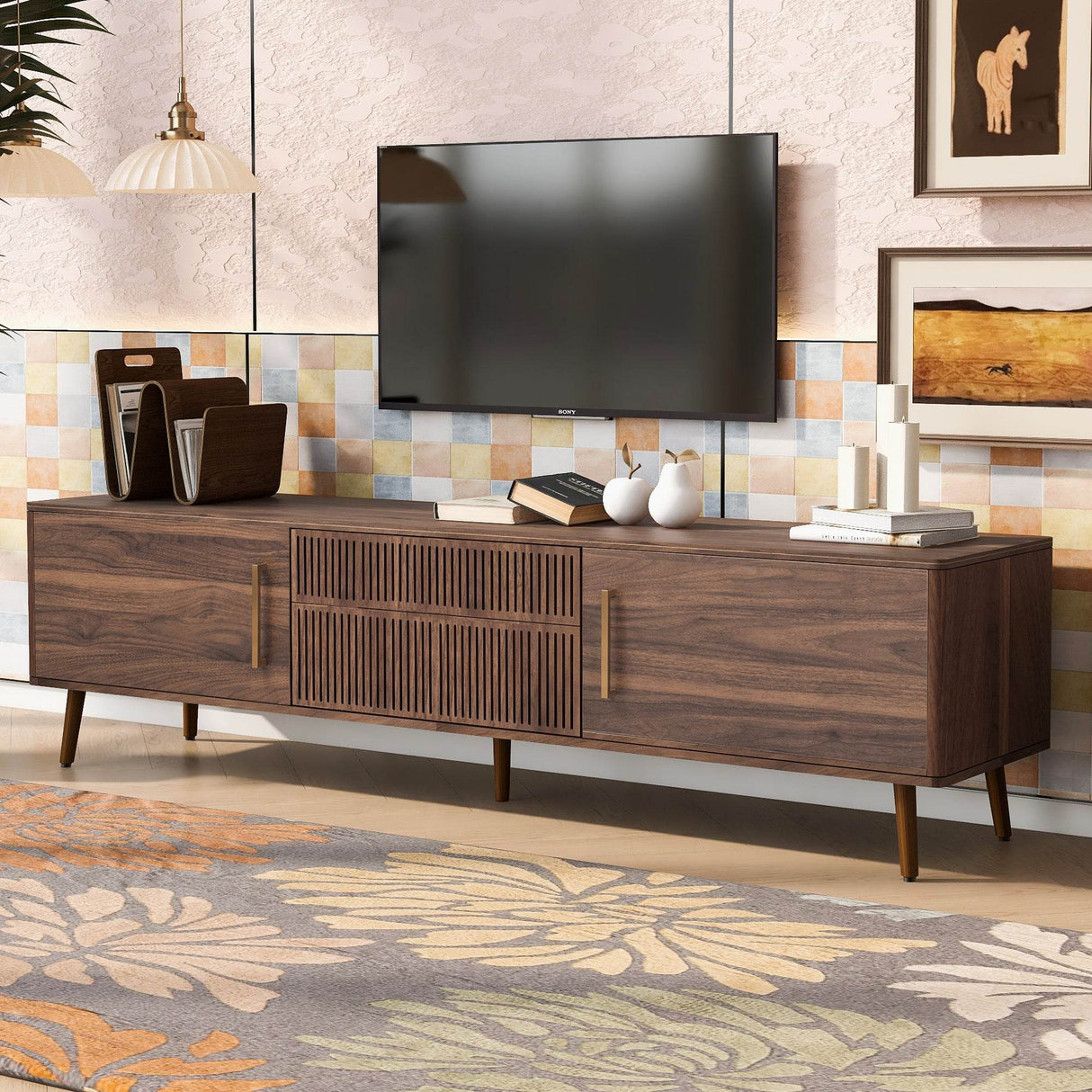 Mid Century Modern Walnut Wood TV Stand With Storage - Sleep Galleria