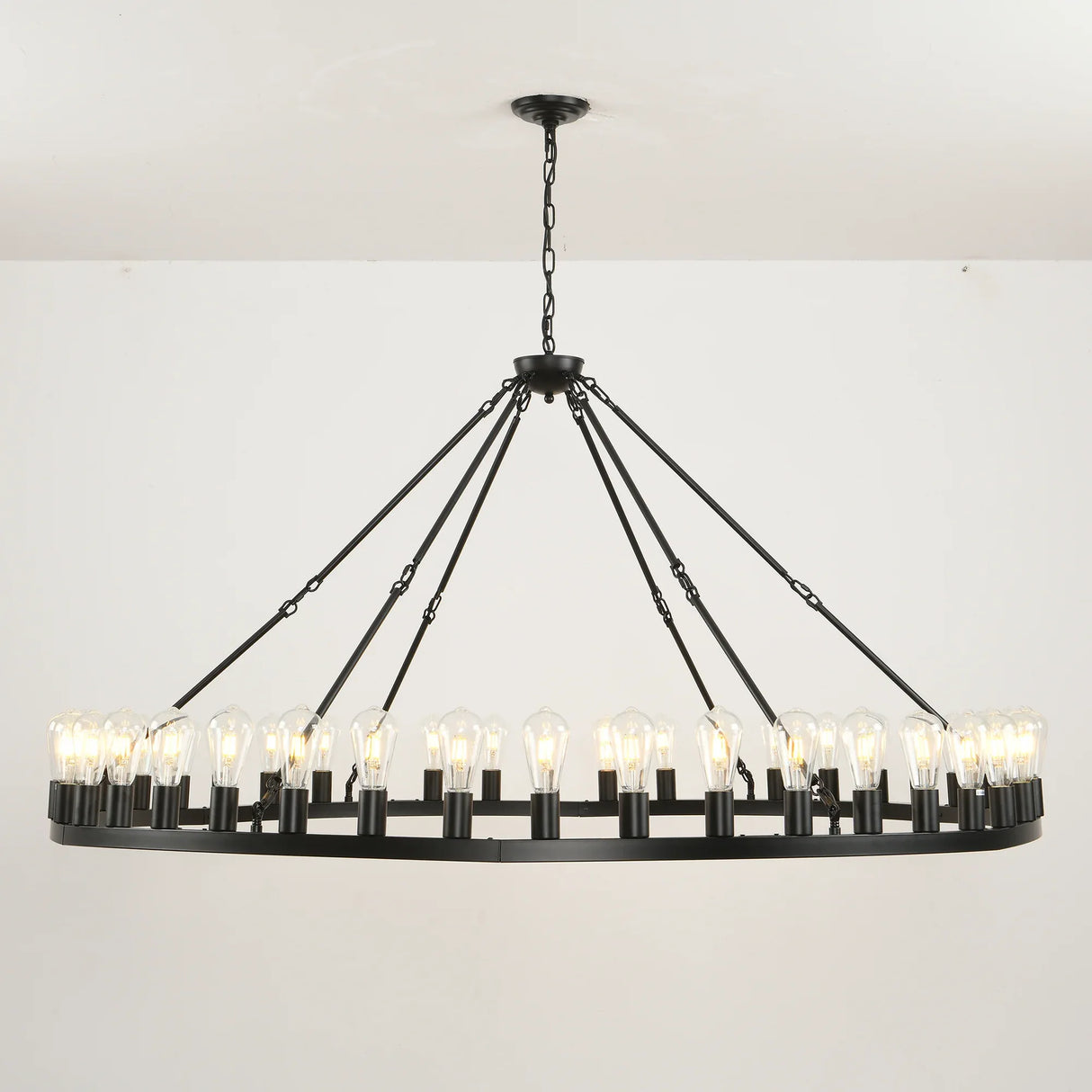 Matte Black Wagon Wheel 30-Light Metal Chandelier - Omega Lifestyles