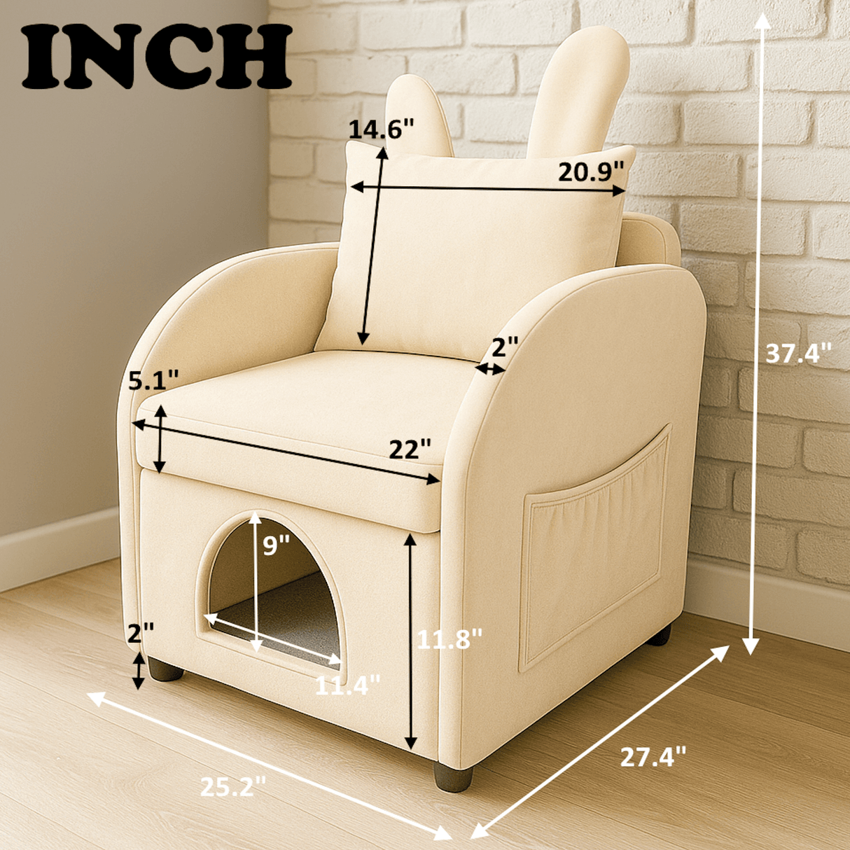 Beige Bunny-Ear Pet Furniture Chair With Hideaway - Omega Lifestyles