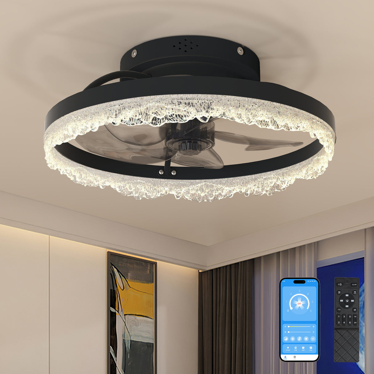 16-Inch Decorative LED Ceiling Fan Light With Crystal Ring