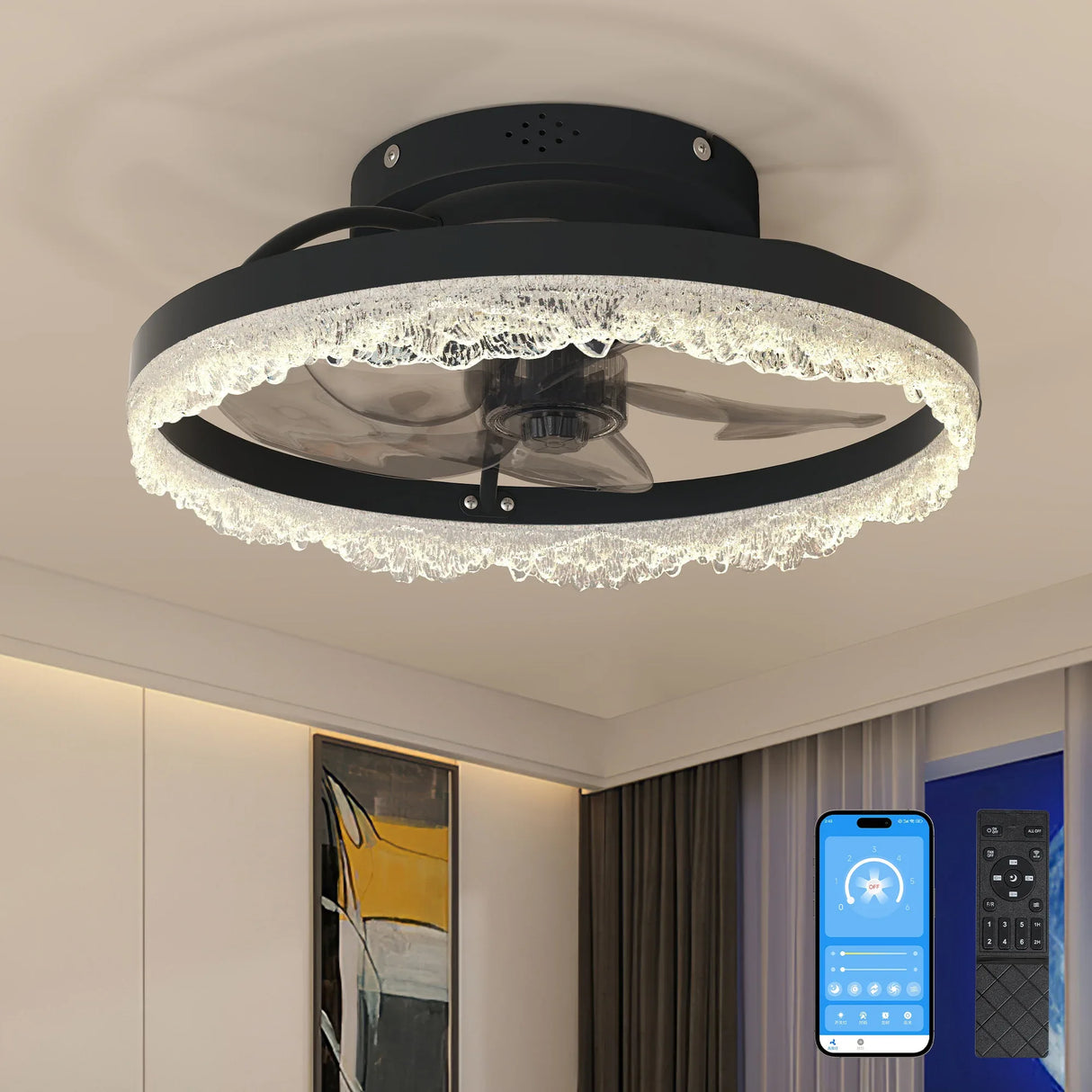 16-Inch Decorative LED Ceiling Fan Light With Crystal Ring - Omega Lifestyles