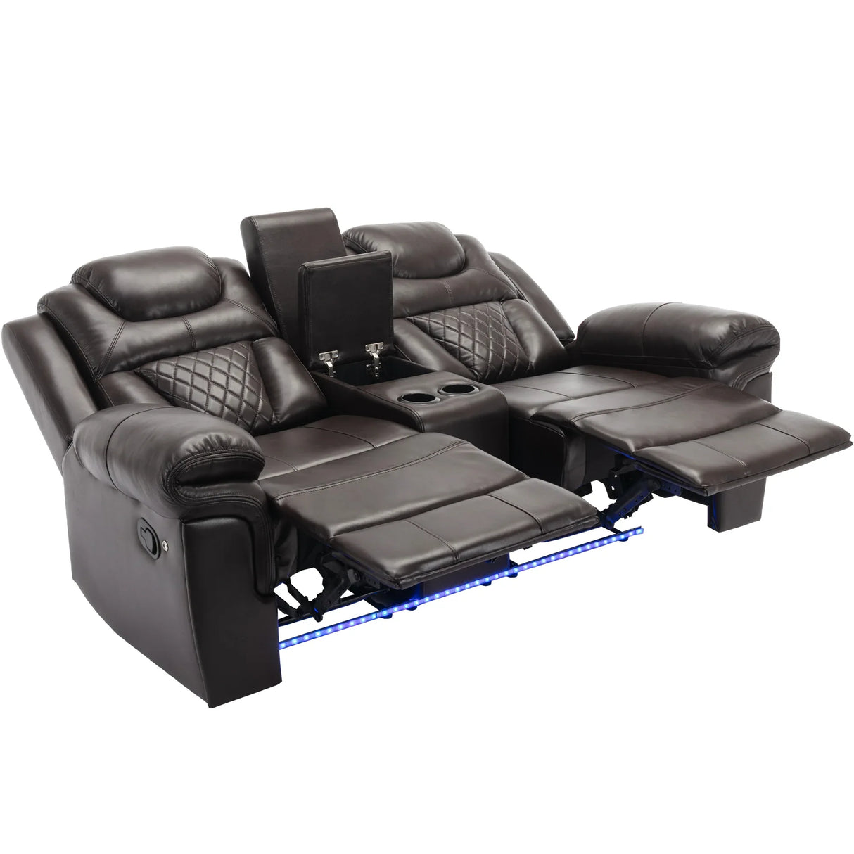 Manual Faux Leather Recliner Chair With Hidden Storage And LED - Omega Lifestyles