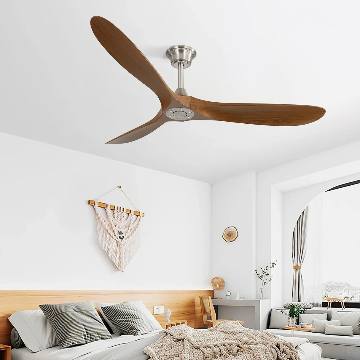 60-Inch Outdoor Brushed Nickel ABS Ceiling Fan With Remote - Omega Lifestyles