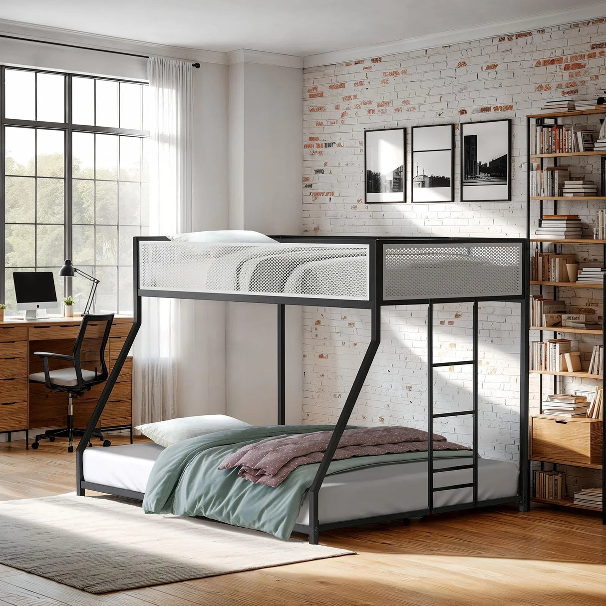 Contemporary Twin Over Full Metal Bunk Bed Mattress Ready - Omega Lifestyles