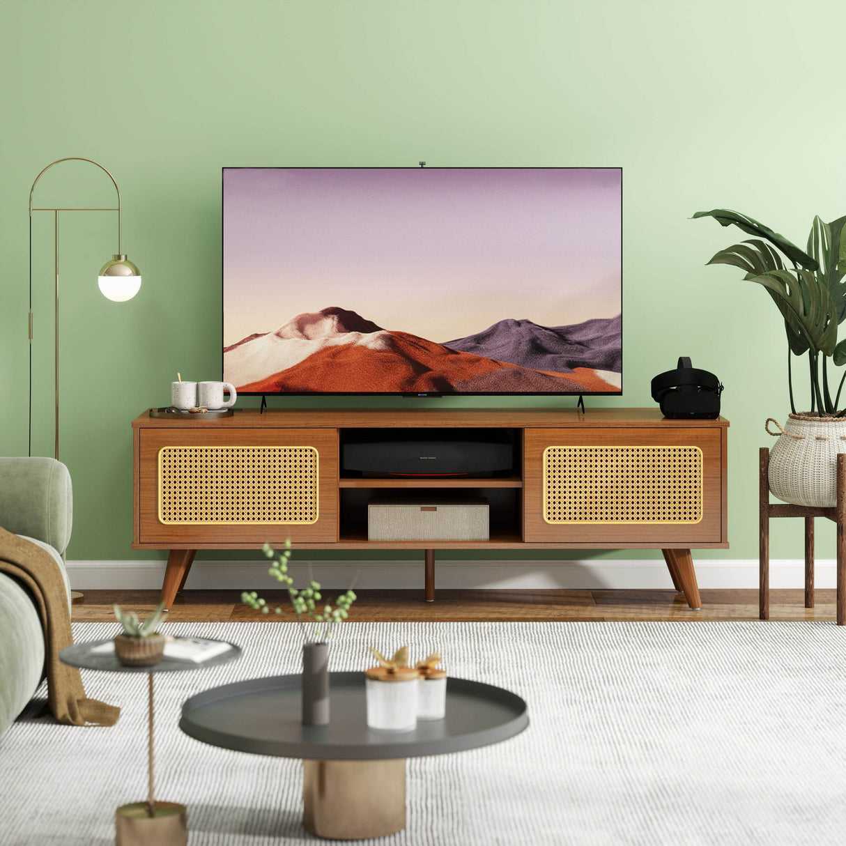 Mid Century Modern Rattan TV Stand Console - Sleep Galleria