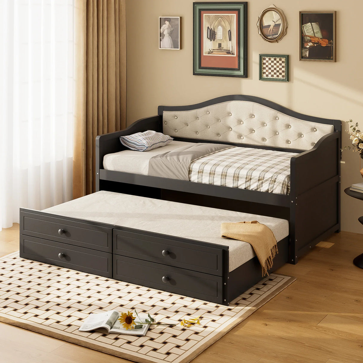Twin Daybed With Pull-Out Trundle And Storage Drawers - Omega Lifestyles