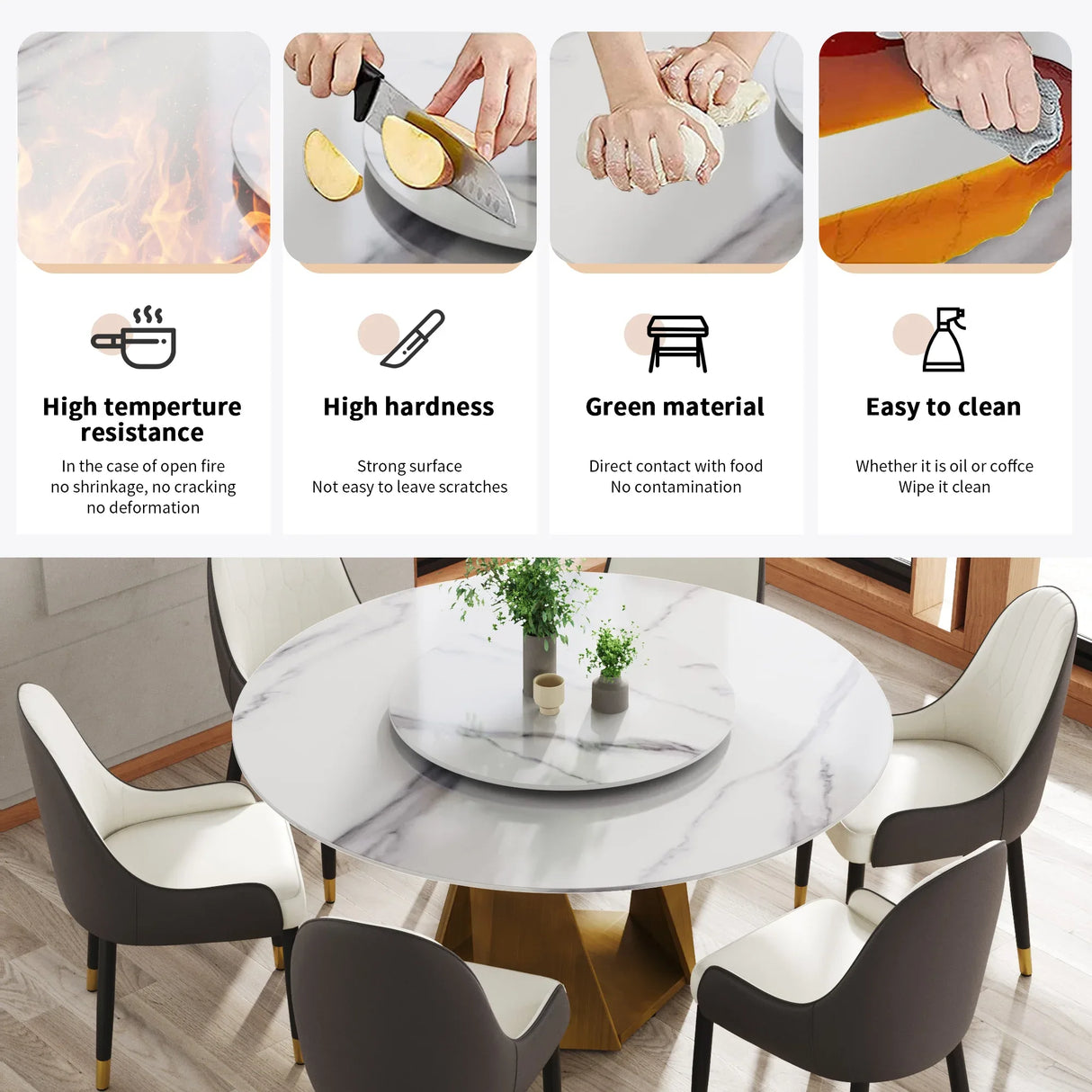 Modern Round Sintered Stone Dining Table With Turntable - Omega Lifestyles