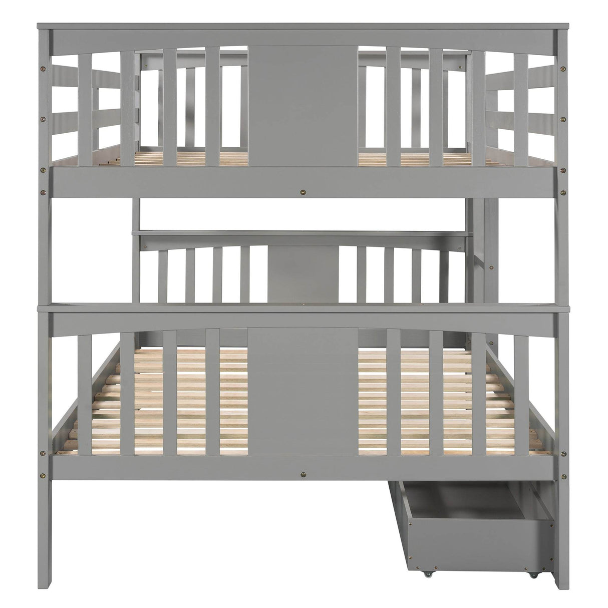 Full Over Full Solid Wood Gray Bunk Bed With Drawers - Omega Lifestyles