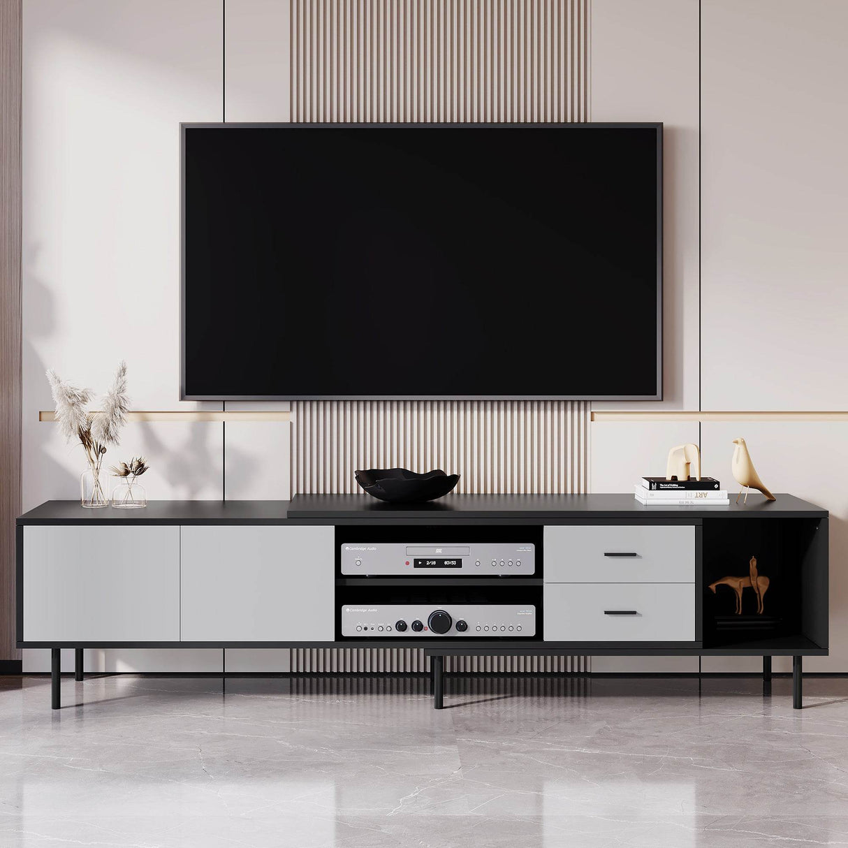 Modern Minimalist Black Grey MDF TV Stand - Sleep Galleria