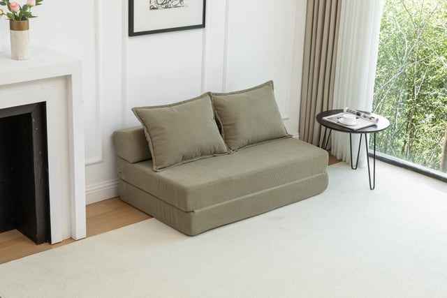 Foldable Corduroy 2-Seat Sofa Bed With Mattress - Omega Lifestyles