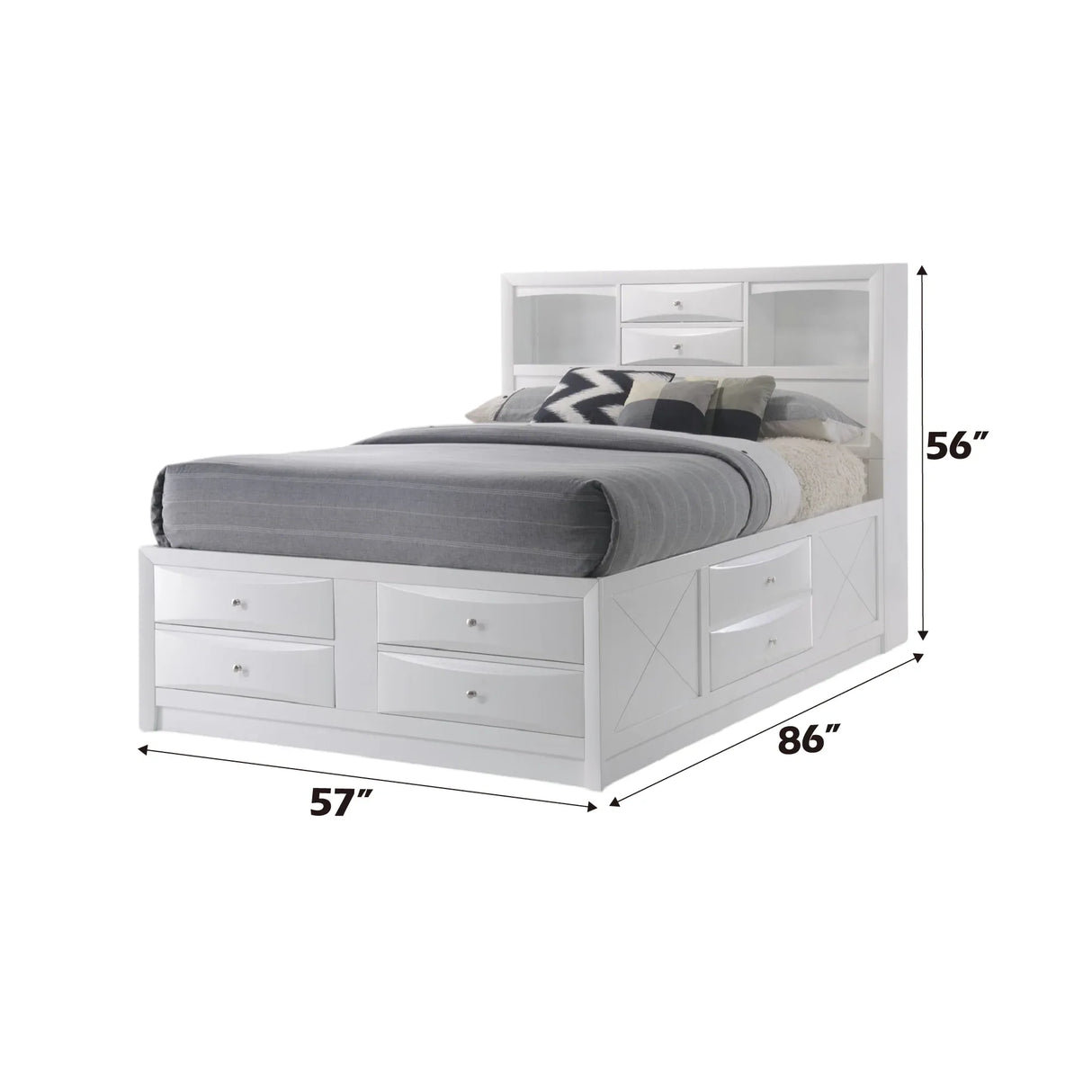 Full Storage Bed White Synthetic Wood Platform Frame - Omega Lifestyles
