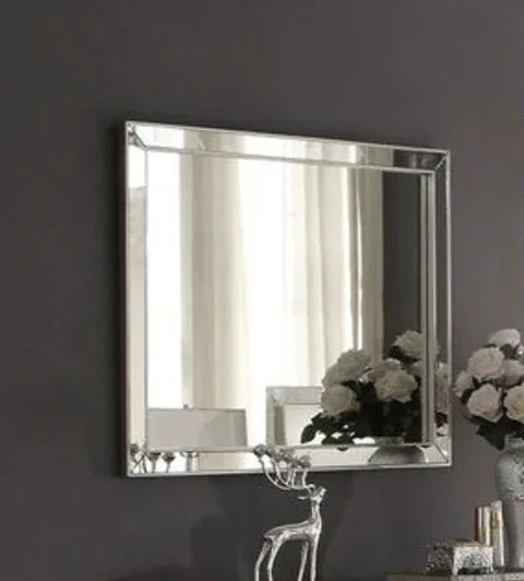 Contemporary Silver Synthetic Wood Framed Mirror 28x32 Inch - Omega Lifestyles