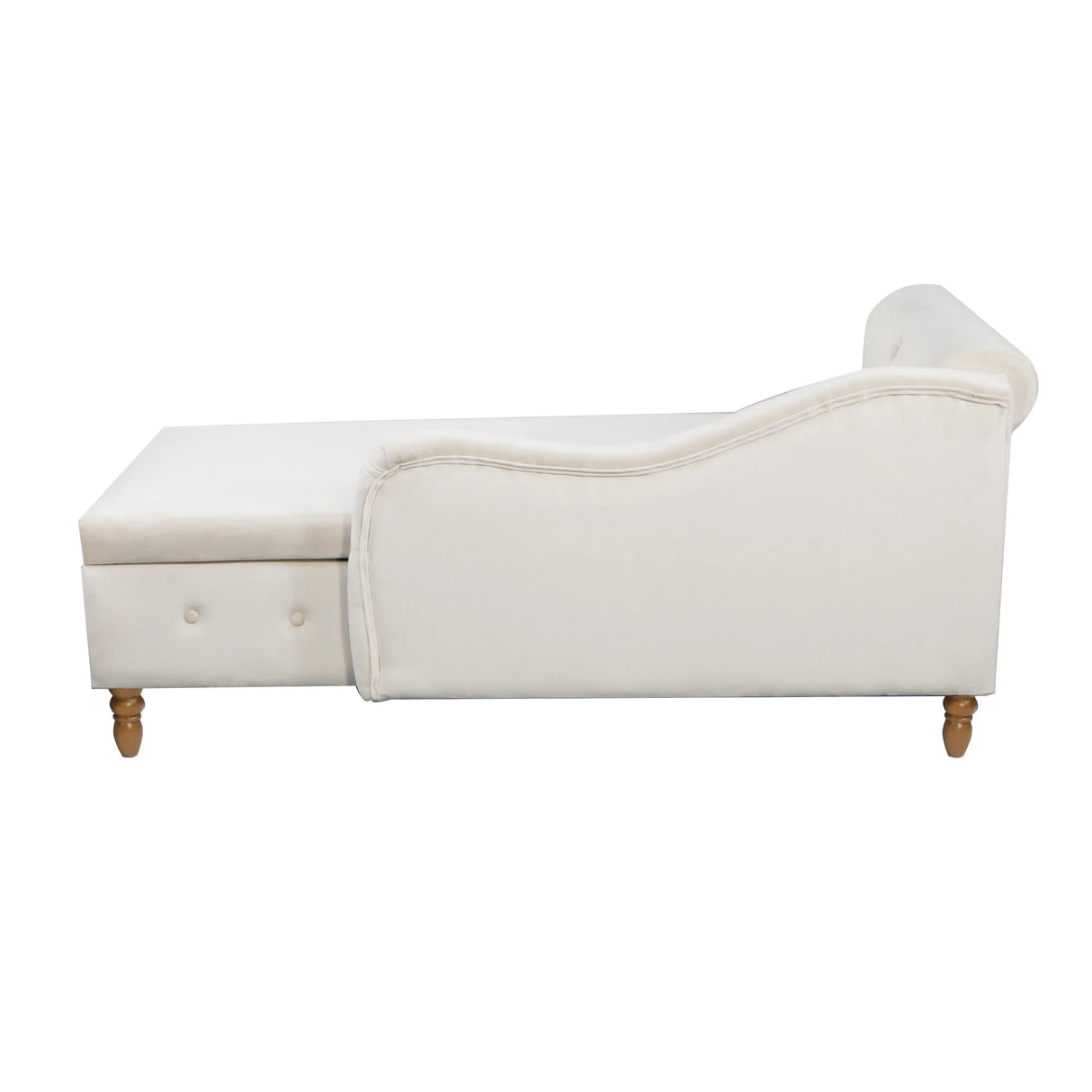 Beige Velvet Classic Storage Chaise Lounge Chair - Omega Lifestyles