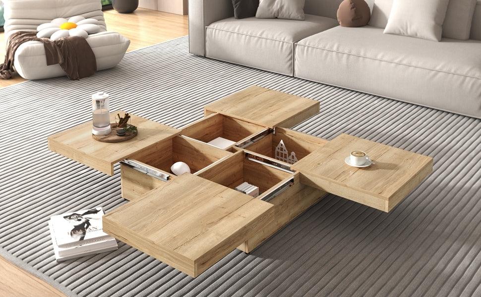 Square Storage Coffee Table Sliding Top Natural Veneer - Omega Lifestyles
