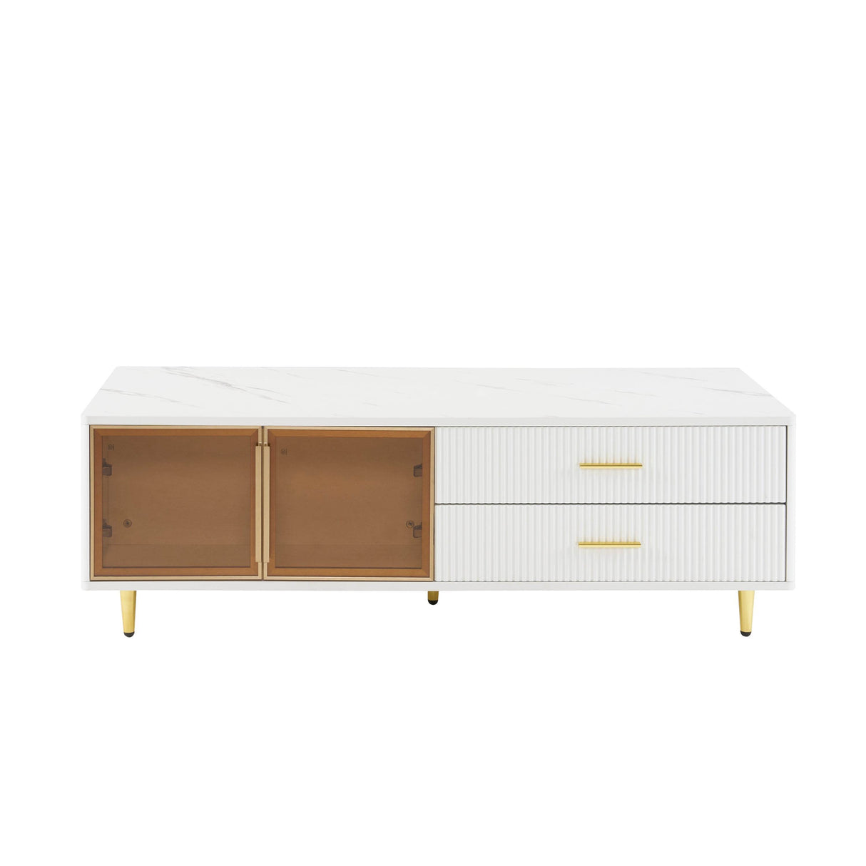 Modern White MDF Coffee Table With Storage Drawers And Lighting - Sleep Galleria