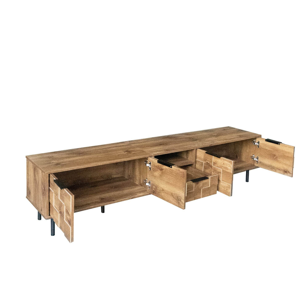Natural Wood Checkered Pattern TV Stand With Storage - Sleep Galleria