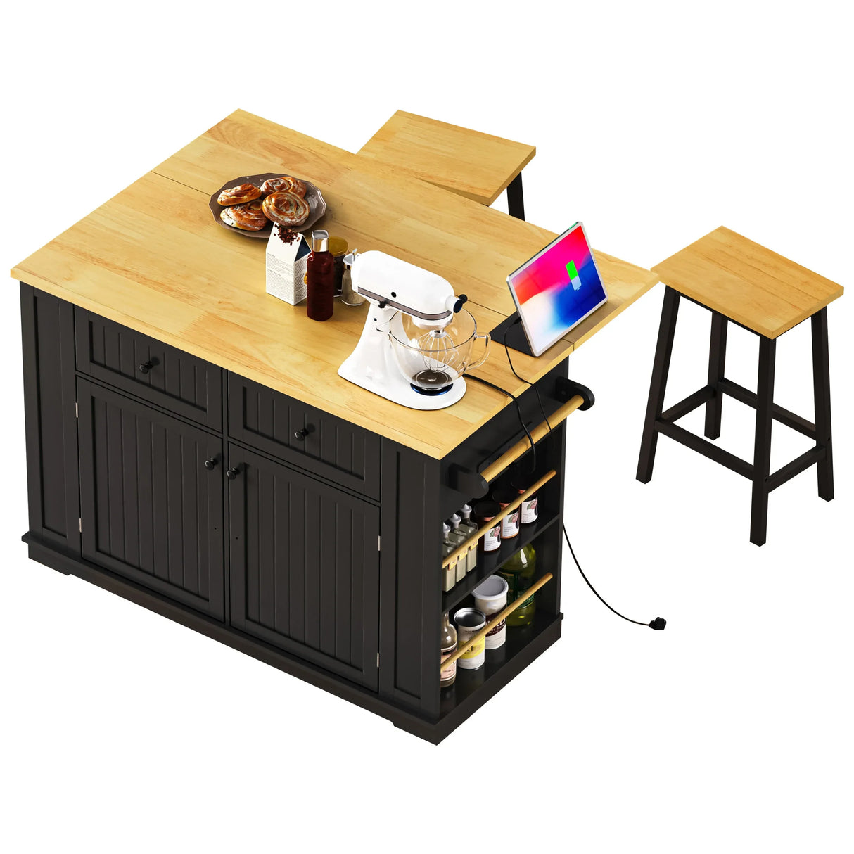 48-Inch Rolling Kitchen Island Cart With Power Outlet - Omega Lifestyles