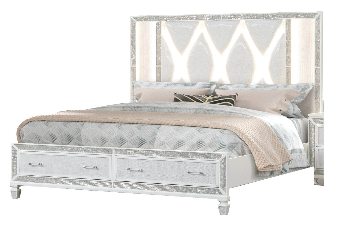 Crystal Upholstered Queen Wood Bed Frame With LED