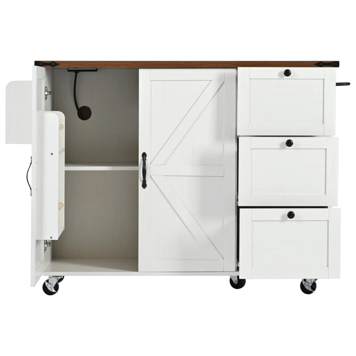 Farmhouse Kitchen Island Cart With Power Outlet - Omega Lifestyles