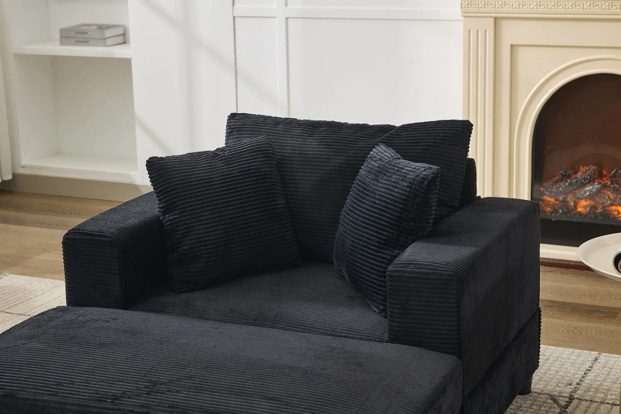 Corduroy Upholstered Chaise Lounge Chair With Ottoman - Omega Lifestyles