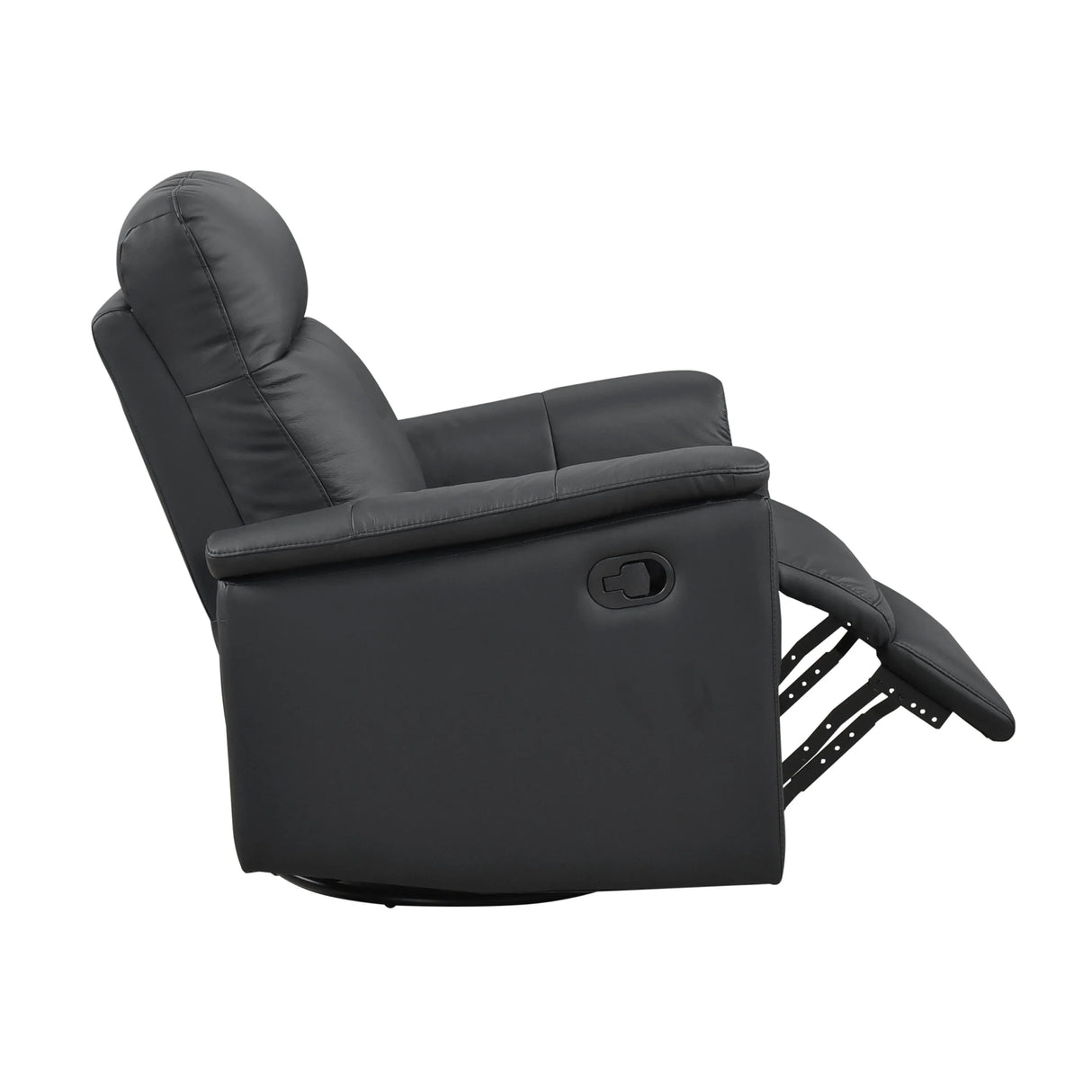 Black Genuine Leather Swivel Glider Reclining Chair - Omega Lifestyles