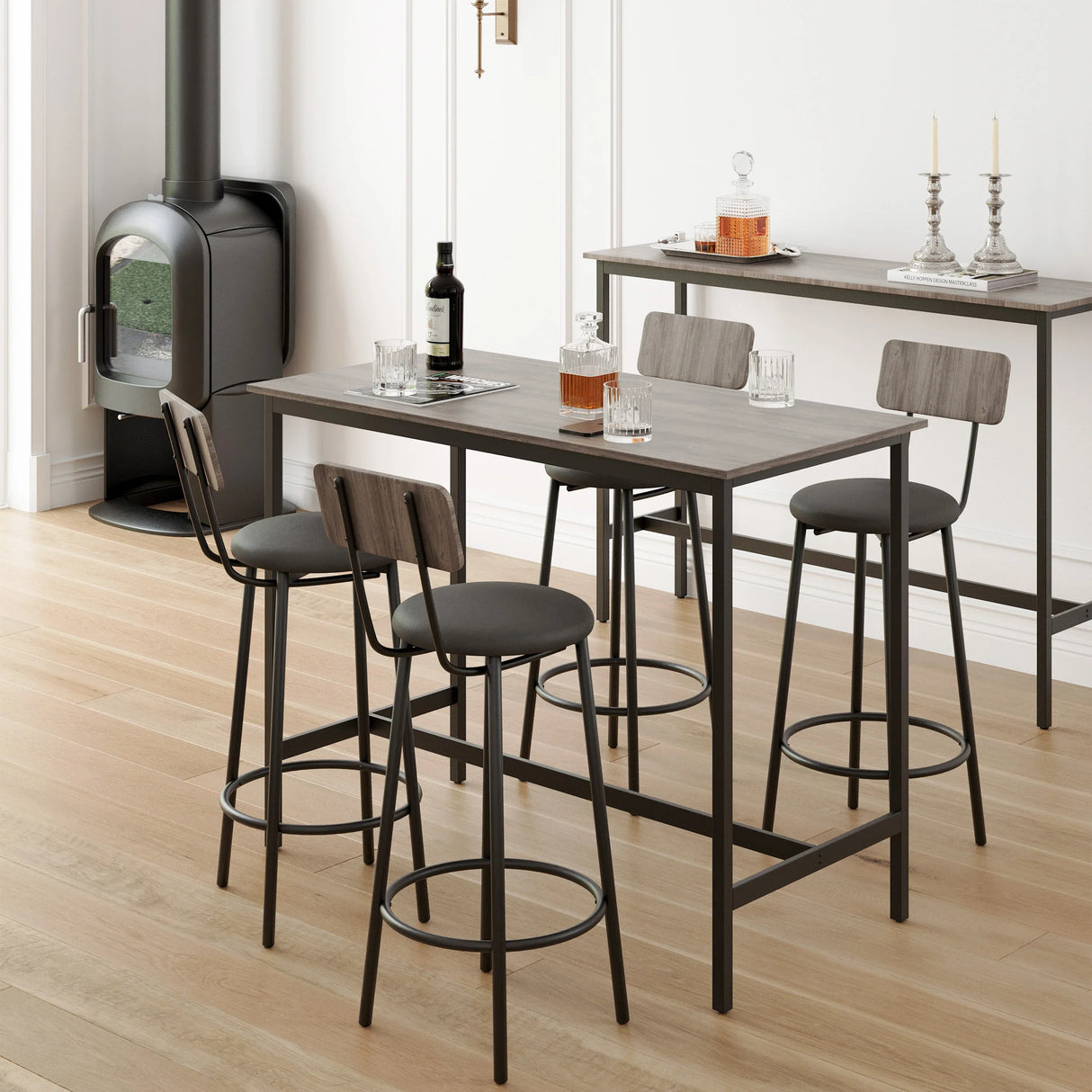 Bar Table Set With 4 PU Upholstered Soft Seat Stools - Omega Lifestyles
