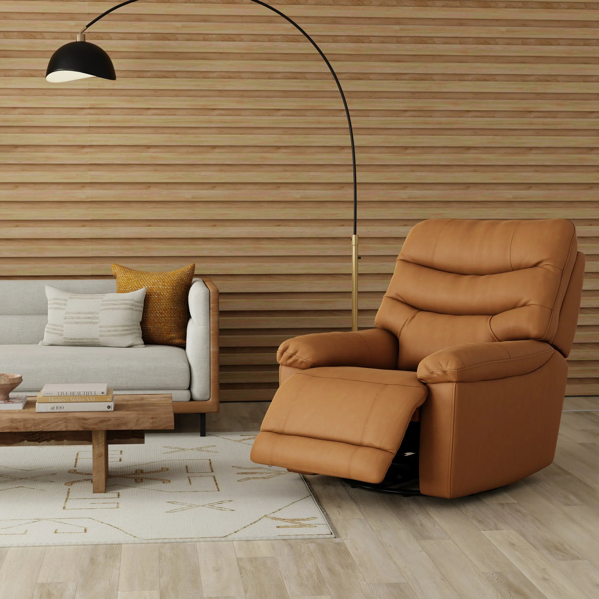 Swivel Glider Recliner With Manual Footrest Brown Leather - Omega Lifestyles